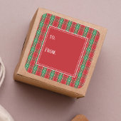 Sticker Carré Simple Plaid Holiday Rouge et vert de
