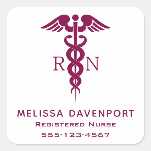 Sticker Carré Simple Red Caduceus Infirmière inscrite (Devant)