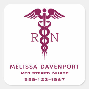 Sticker Carré Simple Red Caduceus Infirmière inscrite