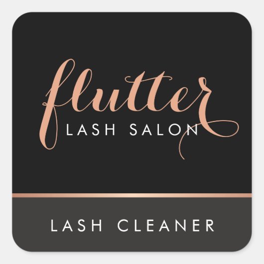 Sticker Carré Simple Rose Gold Lash Salon Logo Noir (Devant)