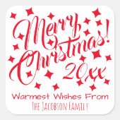 Sticker Carré Simple Rouge Festif & Blanc Joyeux Noël (Devant)