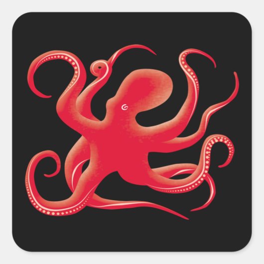 Sticker Carré Simple rouge vectoriel art octopus Silhouette (Devant)