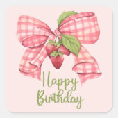 Sticker Carré Simple tendance Bow rose et fraise Joyeux annivers (Devant)
