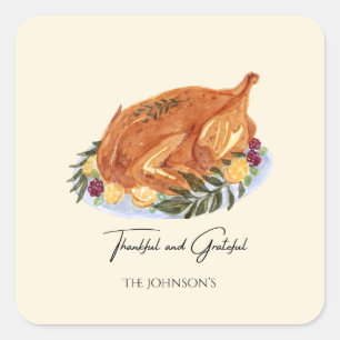 Sticker Carré Simple Thanksgiving Turquie Diner Invitation