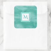 Sticker Carré Simple Turquoise Vert subtil marbre Moderne Monogr (Sac)