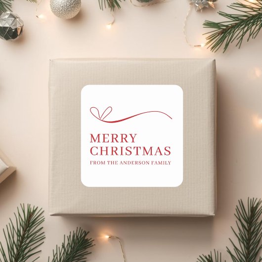 Sticker Carré Simple white red modern Merry Christmas