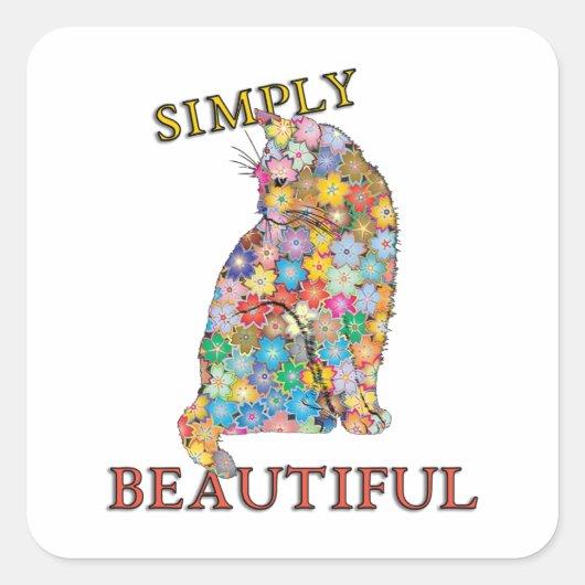 Sticker Carré Simplement Belle Fleurs Colorées Chat Aimer (Devant)