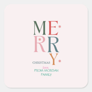 Sticker Carré Simplement Joyeux Noël Rose Coloré