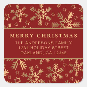 Sticker Carré Simples classiques Red Gold Snowflakes