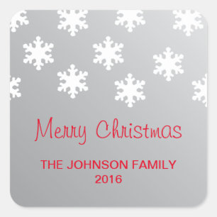 Sticker Carré Simples Faux Silver White Snowflakes Xmas