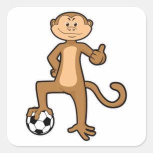 Sticker Carré Singe à Sports avec balle de football
