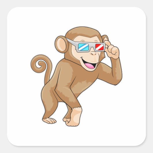 Sticker Carré Singe avec lunettes (Devant)