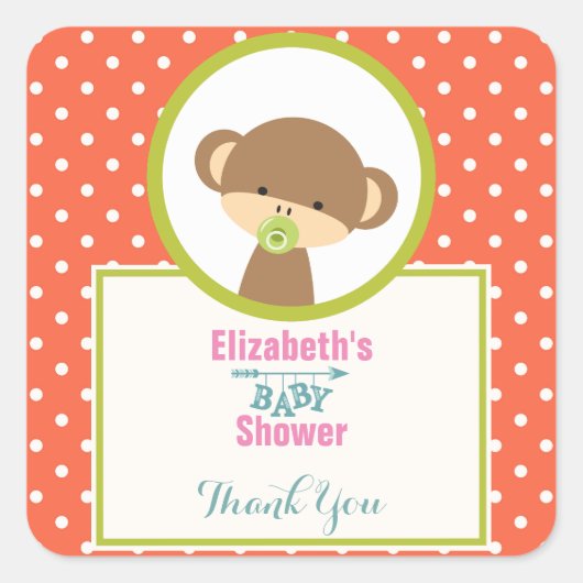 Sticker Carré Singe-bébé avec une Pacificateur sur douche Pois (Devant)