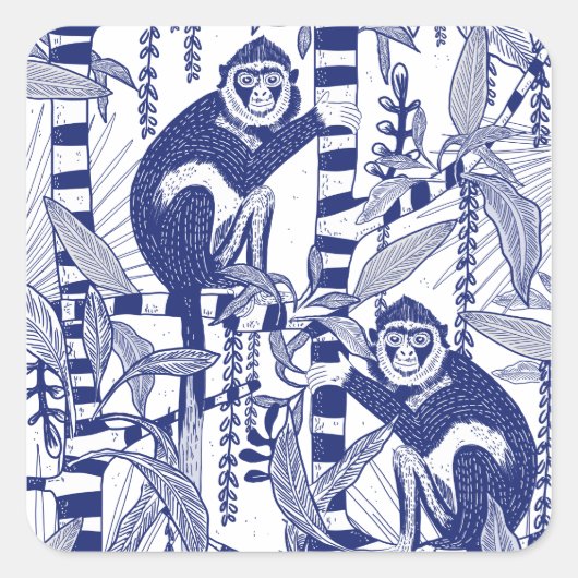 Sticker Carré Singe dans la jungle (Devant)