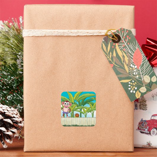 Sticker Carré Singe et escargot sur la scène de la jungle tropic