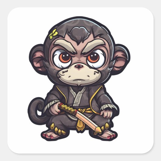 Sticker Carré Singe mignon Samurai Attrape les yeux Adorable Sin (Devant)