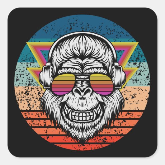 Sticker Carré Singe rétro (Devant)