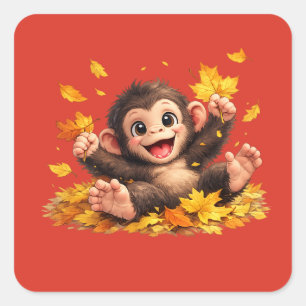 Sticker Carré Singe souriant aux grands yeux tropical ludique