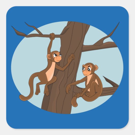 Sticker Carré Singes escalade l'arbre dessin animé (Devant)