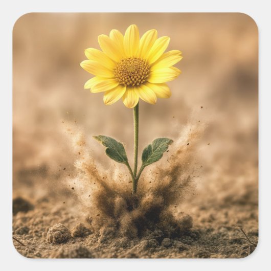 Sticker Carré Single Yellow Daisy Bursting Out of Dirt (Devant)