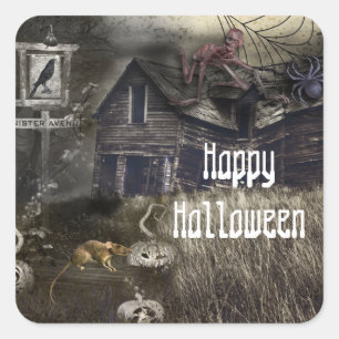 Sticker Carré Sinister Avenue Effrayant Halloween Fête Favoriser