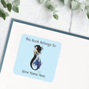 Sticker Carré Sirène de Fantaisie Élégante Tribale Bleue