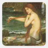 Sticker Carré Sirène par John William Waterhouse (Devant)