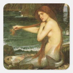 Sticker Carré Sirène par John William Waterhouse
