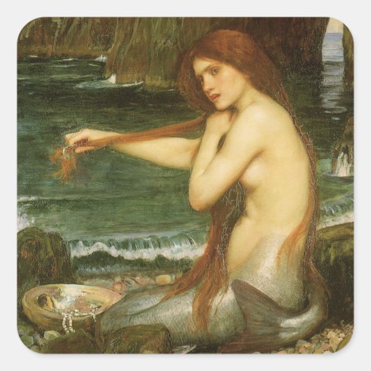 Sticker Carré Sirène par John William Waterhouse (Devant)