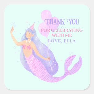 Sticker Carré Sirène sous la mer Anniversaire Merci bleu