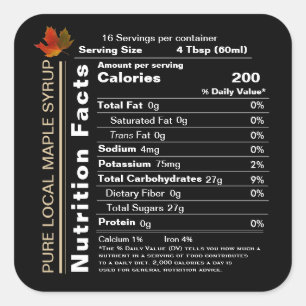Sticker Carré Sirop d'érable noir carré - valeur nutritive avec 