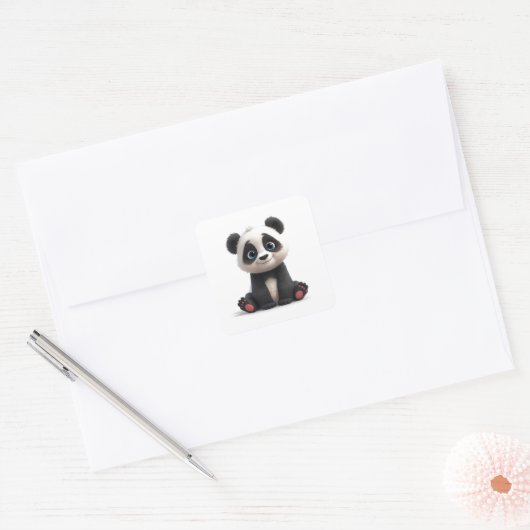 Sticker Carré Sitting Panda Bear Cartoon Illustration Art Card (Enveloppe)