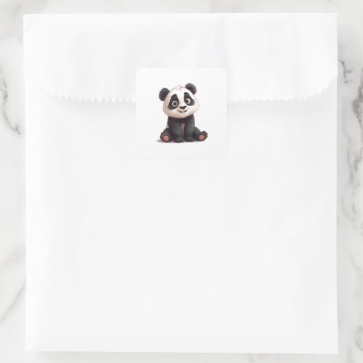 Sticker Carré Sitting Panda Bear Cartoon Illustration Artwork (Sac)