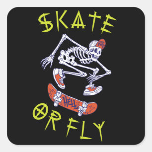 Sticker Carré Skate ou volez Skeleton Skateboarder