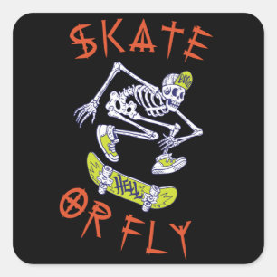 Sticker Carré Skate ou volez Skeleton Skateboarder
