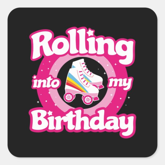 Sticker Carré Skate Party - Roller Roller Roller Patinage Annive (Devant)