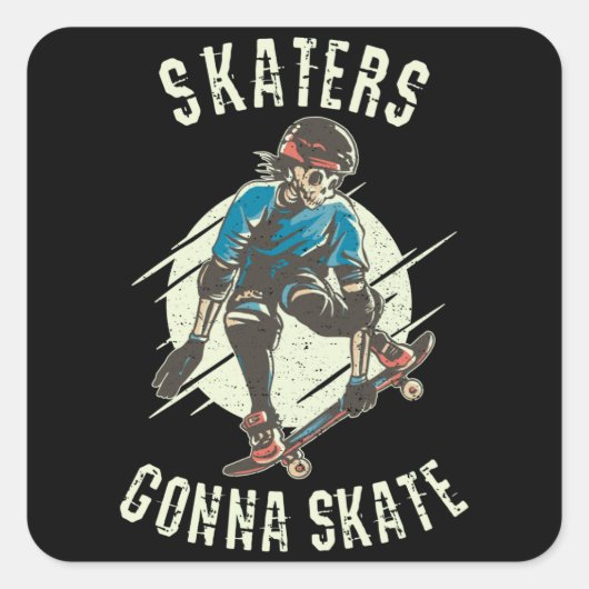 Sticker Carré Skate Skate Skeleton Skateboarder (Devant)