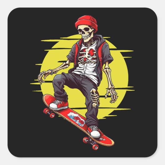 Sticker Carré Skateboard Skeleton (Devant)