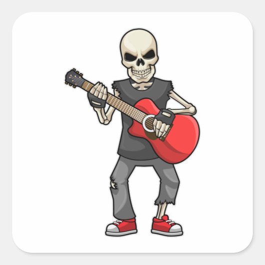 Sticker Carré Skeleton at Music with Guitar (Devant)