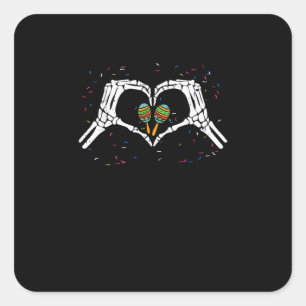 Sticker Carré Skeleton Coeur main Maracas Cinco De Mayo Mexicain