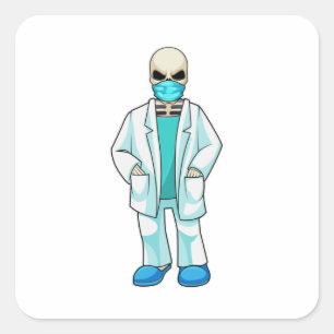 Sticker Carré Skeleton comme docteur avec masque visage
