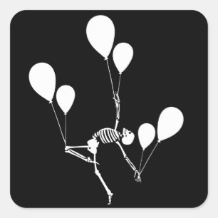 STICKER CARRÉ SKELETON DANSE AVEC BALLONS HALLOWEEN