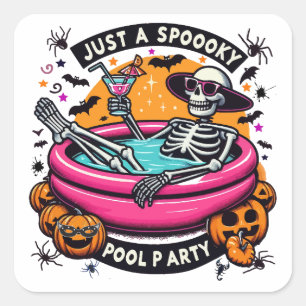 Sticker Carré Skeleton éffrayant Halloween Pool Party Design!