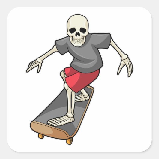 Sticker Carré Skeleton en skateboard (Devant)
