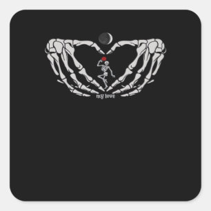 Sticker Carré Skeleton Femme Avec Rouge Dans Le Coeur Fait De Ma