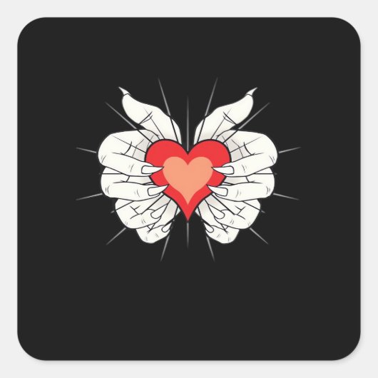 Sticker Carré Skeleton Hands Heart Classic (Devant)