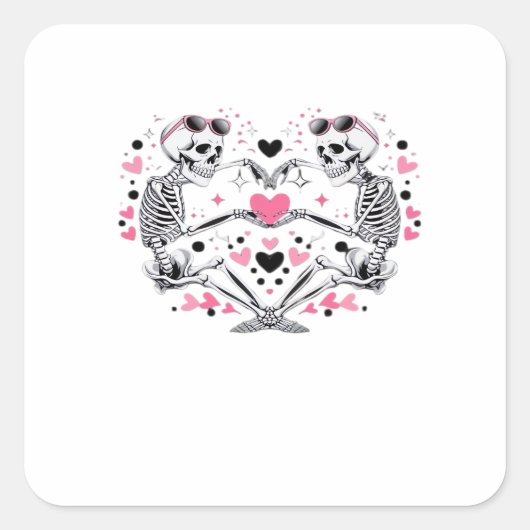 Sticker Carré Skeleton Heart Mains Classique Viral (Devant)