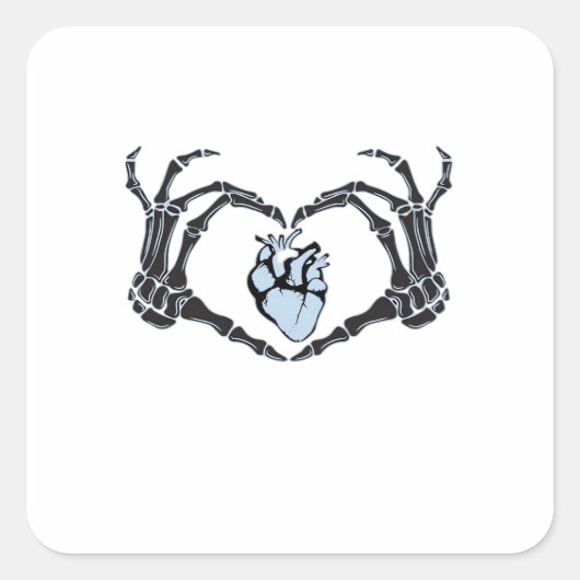 Sticker Carré Skeleton Heart Mains Design Classique Pour Hallowe (Devant)