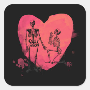 Sticker Carré Skeleton Love Aquarelle Coeur