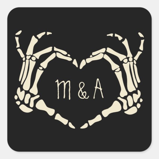 Sticker Carré Skeleton Main Forme de coeur Mariage personnalisé (Devant)